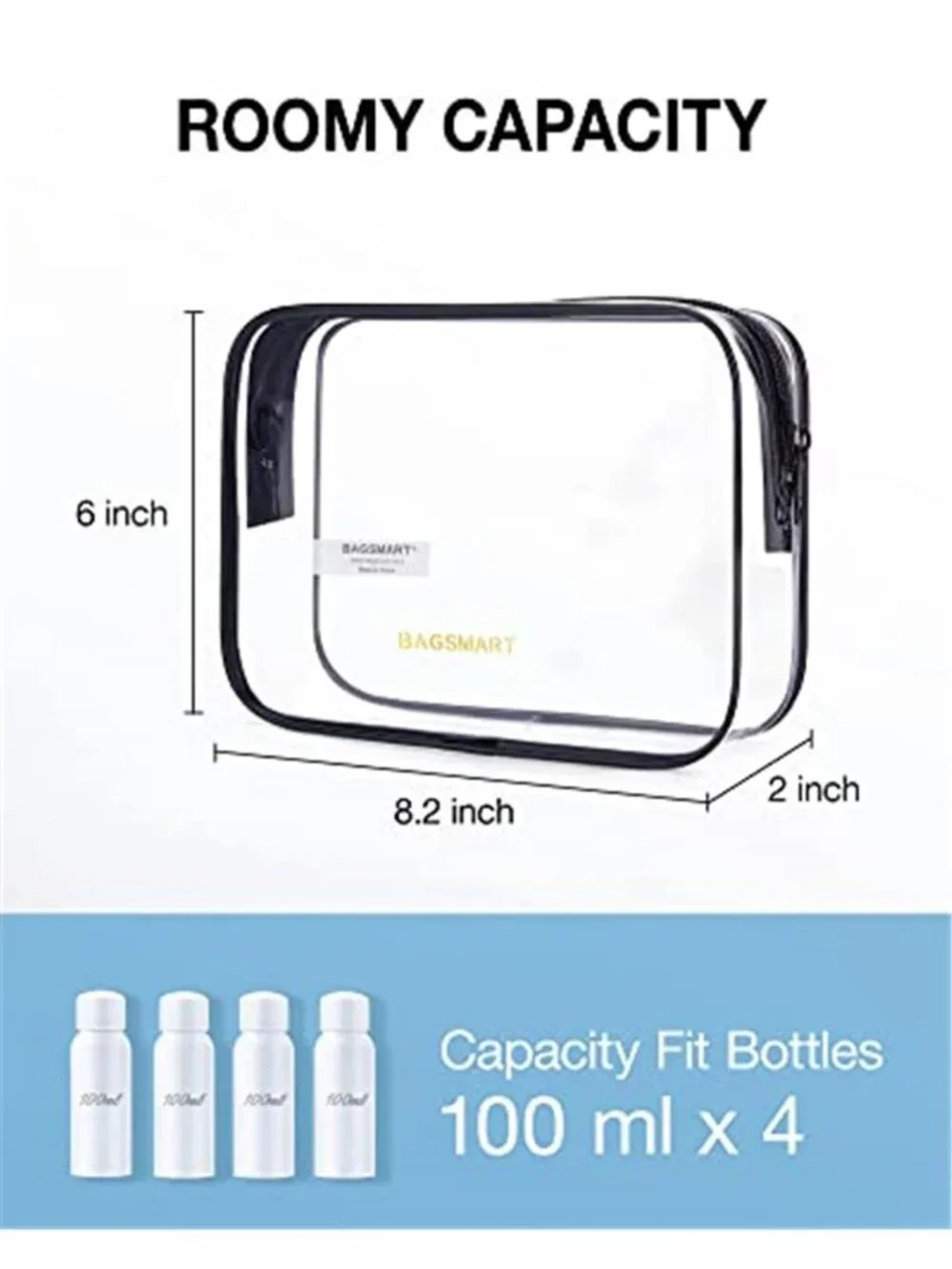 Clear Toiletry Bag 2-Pack TSA Approved Water-Repellent, Black